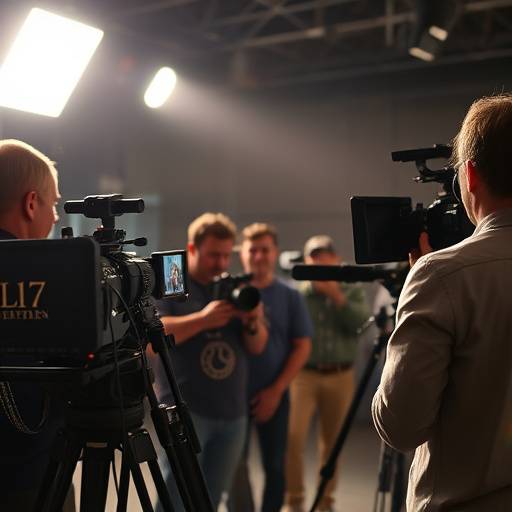 A film crew working on a movie set