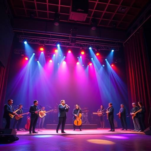 A group of actors performing a musical number on stage